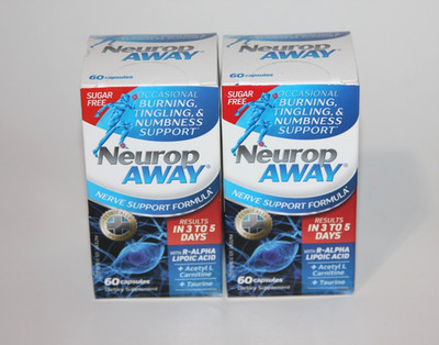 LOT (2) NEUROP AWAY NERVE SUPPORT BURNING TINGLING NUMB 60 CAPSULES BB 11/2028
