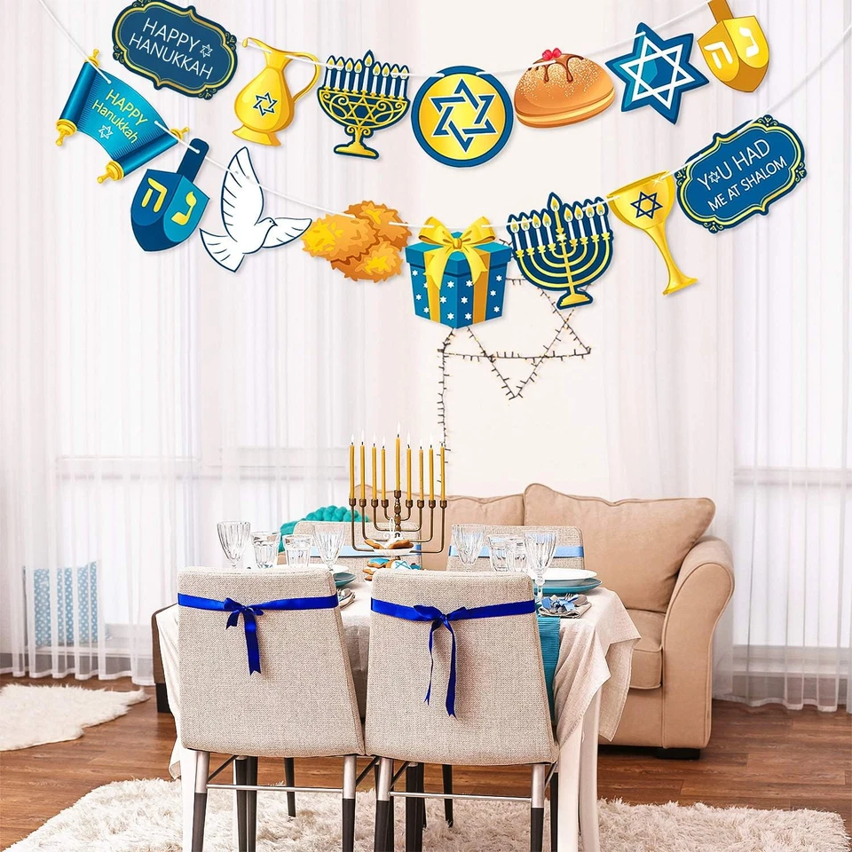 Happy Hanukkah Banner Blue Garland Door Sign Photo Booth Party Decor - Image 3 of 4