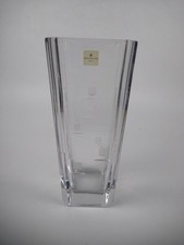 Royal Doulton Large Clear Heavy Glass Vase Tapered Square Etched Pattern 30 cm