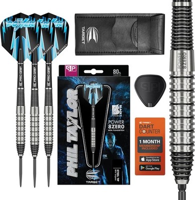 Target Darts Phil Taylor 22g Power 8-Zero 2 Steel Tip Darts,80% Wolfram