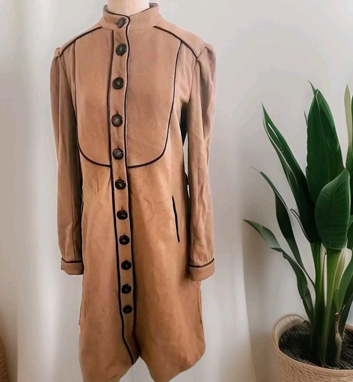 ALTRA Cappotto donna ADAM LIPPES misto lana marrone taglia media vintage Inspo cintura foderata in seta USA