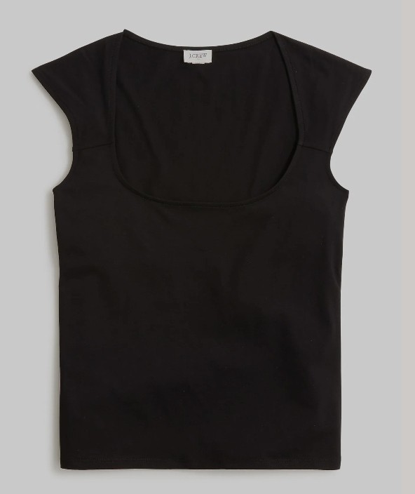 J. Crew Squareneck Cap-sleeve Top in Stretch Cotton Blend Size Medium Black