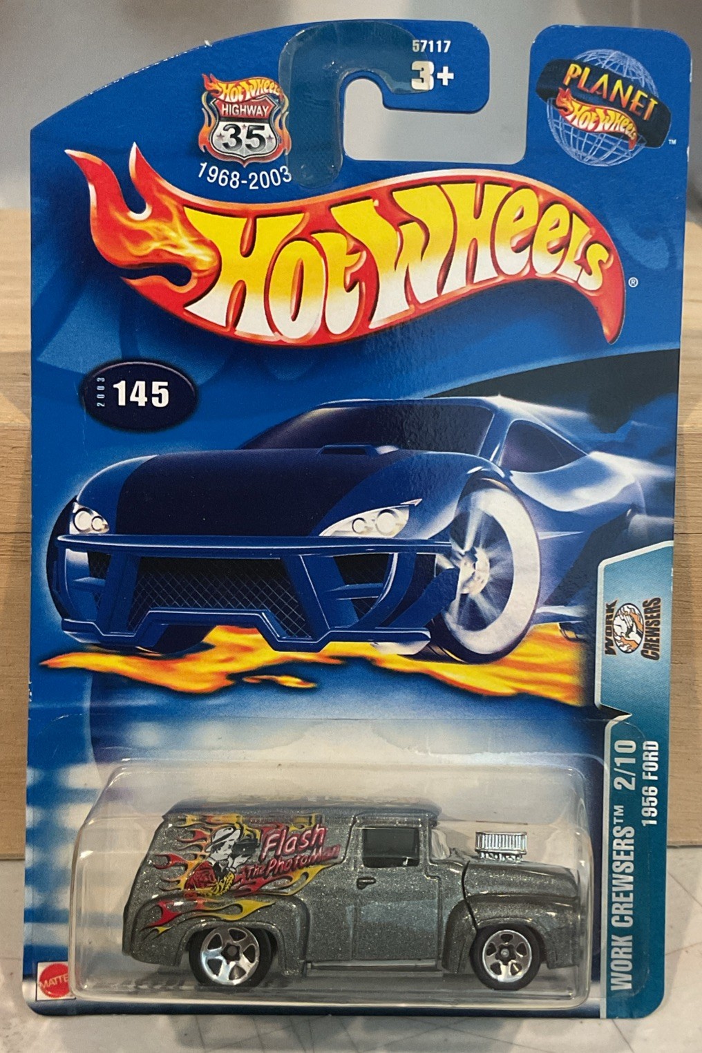 Hot Wheels 2003 Work Crewsers 1956 Ford Dark Gray w/ 5SPs Malaysia Base.      F4