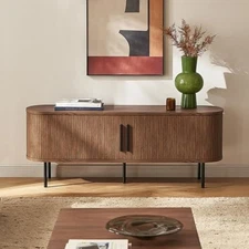 Quin 59" tambour tv stand, mid-century modern television stand for 55/