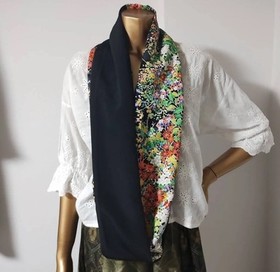 Handmade Kimono Silk Snood Reversible Scarf Floral Black Upcycled from Japan
