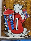 VINTAGE ICEE BEAR PORCELAIN SIGN OLD KIDS FROZEN BEVERAGE DRINK DIECUT ICED COLA