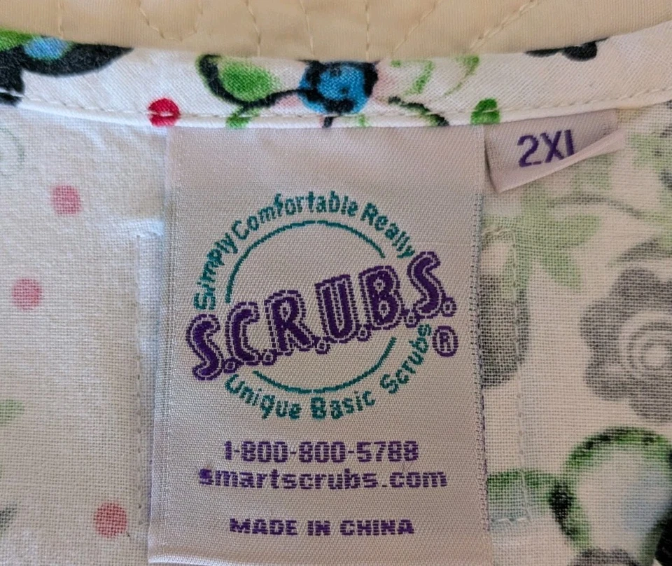S.C.R.U.B.S. S/S Scrub Top Size 2X Flowers White/Blue/Green/Red Fresh Look - Image 2 of 4