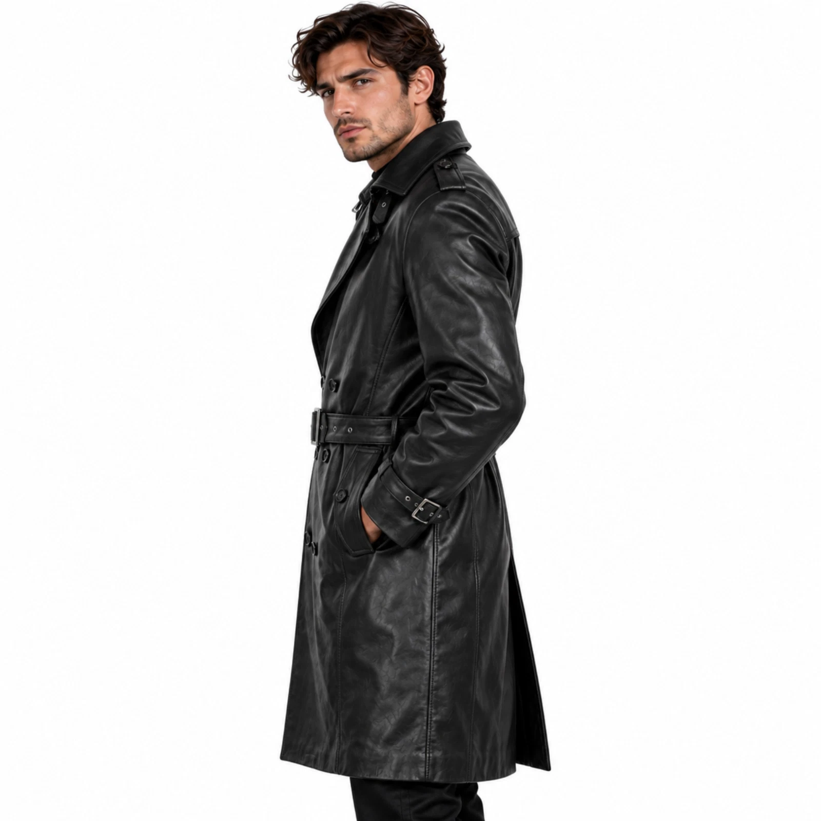 Resident Evil Requiem RE9 Trench coat Zeno Black Leather Coat,  Cosplay image 4