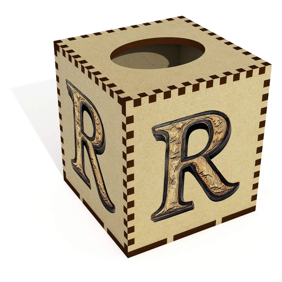 Square 'Wood Textured R' Wooden Tissue Box Cover (TB00066085) - Image 1 of 1