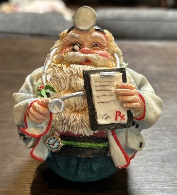 1994 Enesco Roly Poly Santa Doctor 4.5'' Tall Hand Painted Jolly Round Santa NIB