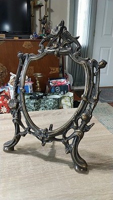 vintage solid brass ornate shield shape frame
