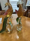 c1950s Pair 17'' MURANO Birds Of Paradise/Peacocks Green Red & Aventurine Gold