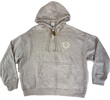 NWT Victoria s Secret Pink Fleece Relaxed Full Zip Hoodie Women s Size L Beige