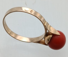 Vintage 12ct Gold Ring 8 mm Coral Size O