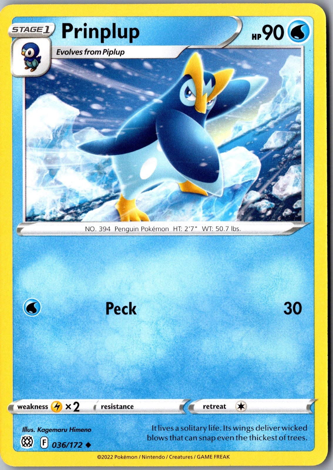 Prinplup 036/172 Uncommon Brilliant Stars Lightly Played Pokemon Card Starter