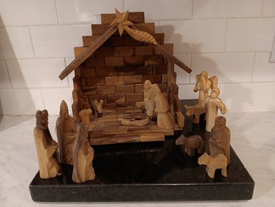 Nativity set Olive Wood Hand Carved Large from Bethlehem Holy Land Israel