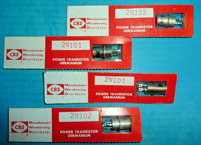 4 CBS Germanium Power Transistors in Original Package 2N101 2N102