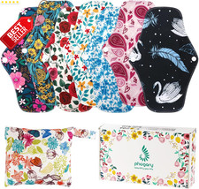 Reusable Menstrual Pads, Bamboo Cloth Pads for Heavy Flow with Wet Bag, Large Sa