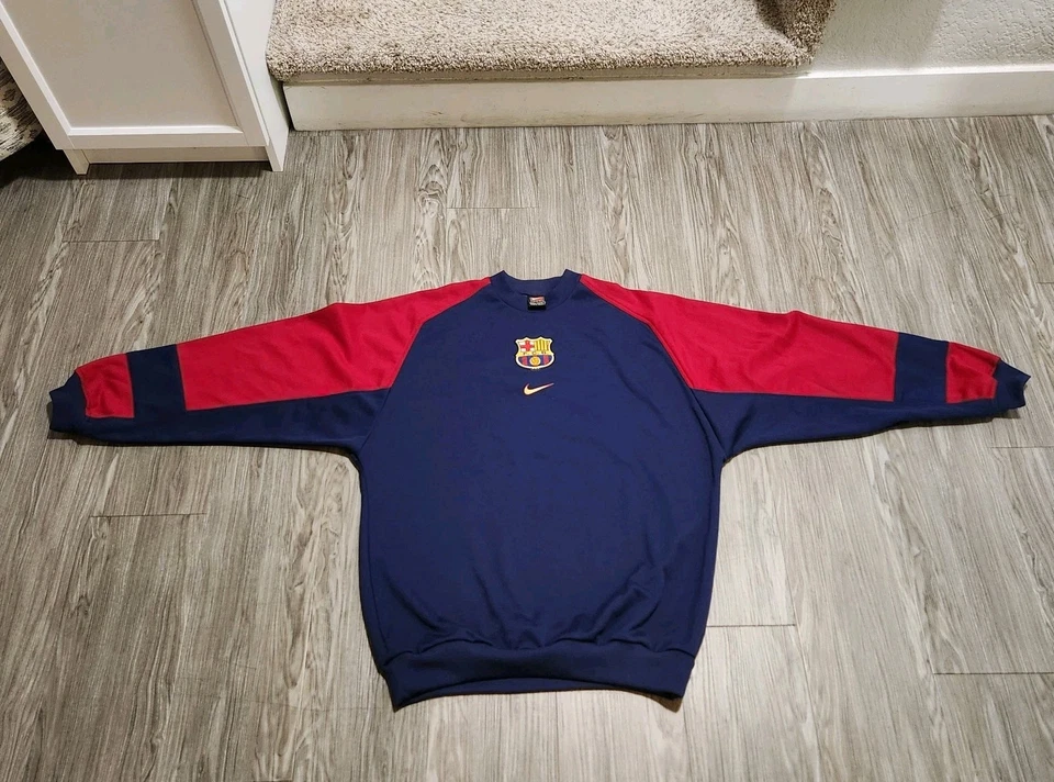 Sudadera de fútbol de colección años 90 Nike Team FCB Barcelona fútbol para hombre Swoosh mediano Foto 3 de 4