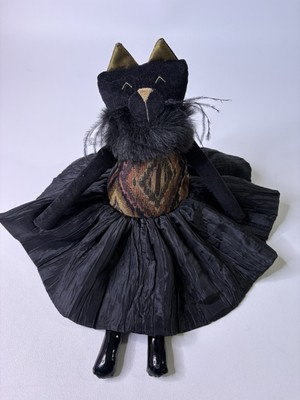 Woof & Poof Black Halloween Cat Plush Black Skirt Olive Top 19''L