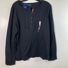 Womens Chaps Pleat Front 1/2 Button Knit Tunic Long Sleeve XL NWT Black Red Cott