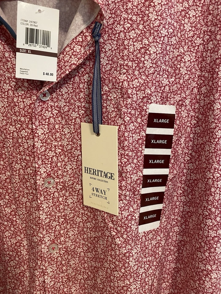 Men’s NWT Heritage Report Collection Short Sleeve Button Down, Size XL Red - Image 3 of 4