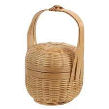  Bamboo Woven Basket: Small Handwoven Organizer With Lid & Handle - Bamboo