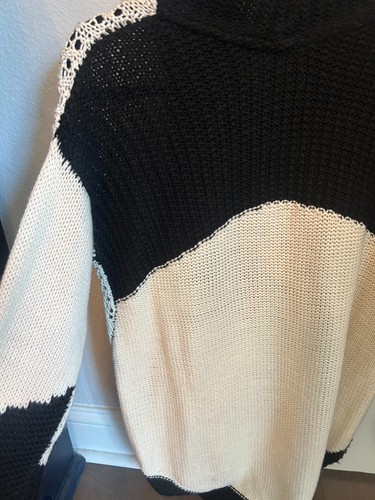 Elan Women's Hi Low Pullover Black/ Cream Sweater Tunic Size M Medium - Picture 8 of 9
