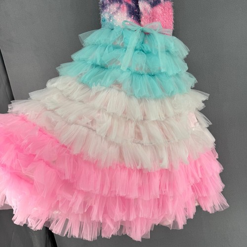 Veera Girls Pastel Rainbow Tutu Gown Maxi Dress 26 Made in India Party Fancy - Picture 8 of 15