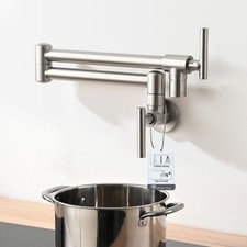 Pot Filler Faucet Wall Mount Double Joint Swing Arm Brushed Nickel Faucets Sink