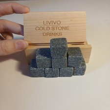 8 PCS WHISKY STONES ROCKS ICE DRINKS COOLER CUBES WHISKEY GRANITE SCOTCH WOODEN 