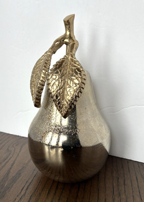 Decorative Metallic Metal Pear with Stem & Leaf Silver Gold Textured 6.5'' Tall