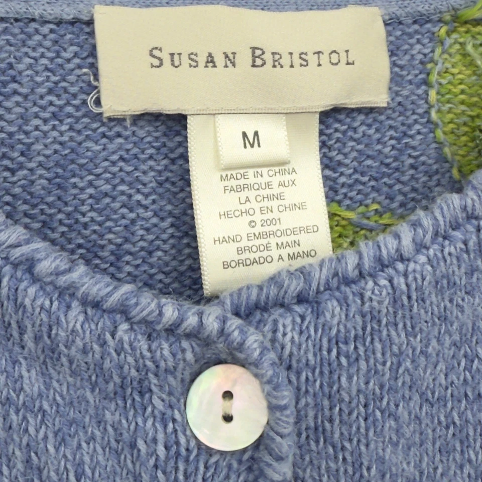 Vintage Floral Bee Knit Cardigan Sweater Y2K Ramie Cotton Susan Bristol M Mori - Image 3 of 4