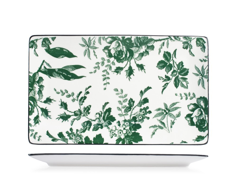 H&H 6 Rectangular Margaret Plates In Porcelain 27X16 Cm Decorated