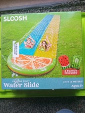 Sloosh 22.5Ft/685.8Cm Water Slides with 2 Inflatable Boards, Double Lane Lawn Wa
