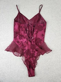 Victoria's Secret Vintage 90s Gold Label Burgundy Jacquard Satin Teddy Lingerie