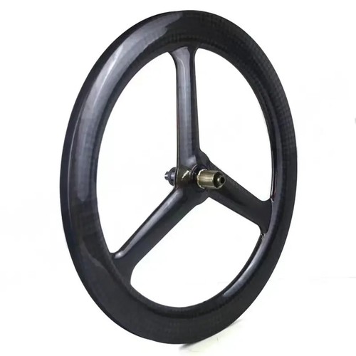 700C Carbon 3 Spoke Wheelset TT Road Track Bike Tubeless Tubular Rim 27mmx69mm - Picture 7 of 14