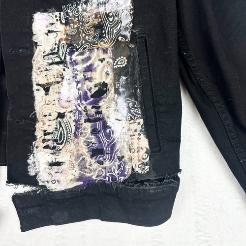Levi's Custom Upcycled Trucker Jacket Men's Size Medium Black Distressed Patch - Picture 5 of 10