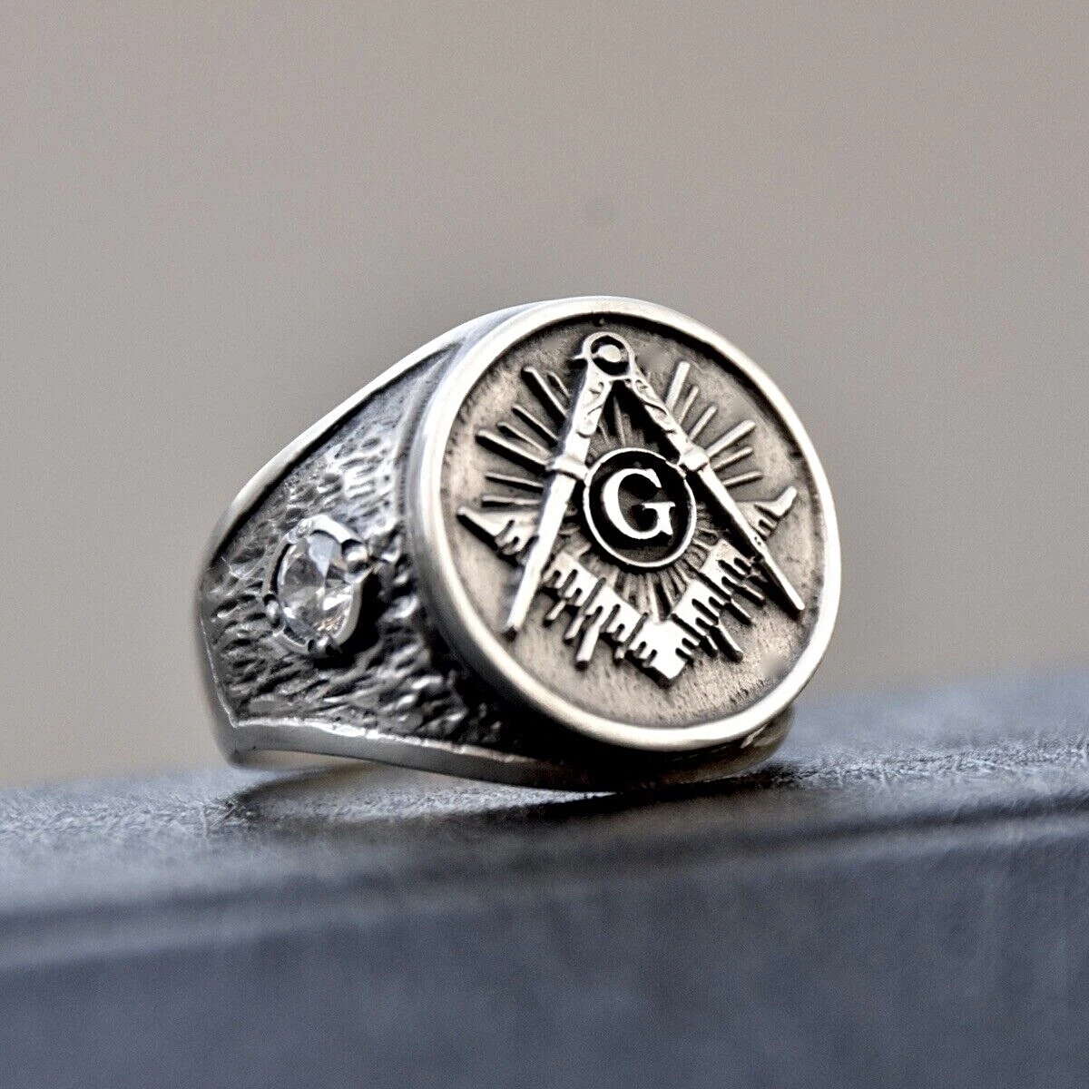 Masonic Ring Sterling Silver 925 Stones Swarovski Freemasonry New