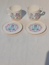 2 Vintage Chilton Globe Inc plastic child s Gingerbread Clown Toy Cup Saucers