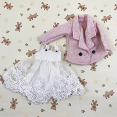 White sling lace dress + pink jacket 2PC For12'' Blythe Doll Factory Outfit #N12
