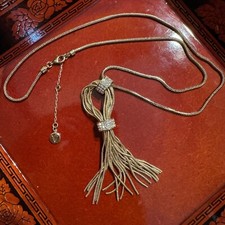 V by Laura Vann Vintage Gold Tone Chain Crystal Tassel Pendant Necklace 26”