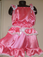 PINK SATIN LACE TRIM RUFFLE DRESS CAMI TOP 38-50" BUST CHEST BOW