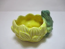 Mid Century Art Pottery Frog on Lotus Planter, Unmarked, Yellow & Green, McCoy?