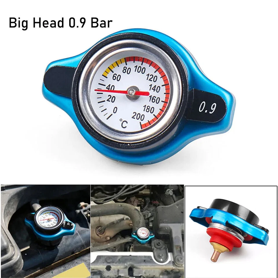 0.9 BAR Car Thermostat Radiator Cap With Water Temp Gauge Accessories Big Head Foto 2 de 4