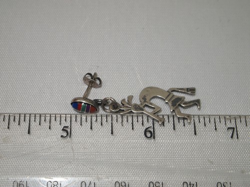 Orecchini Kokopelli Old Pawn in argento sterling con pietre miste intarsiate - Foto 4 di 5