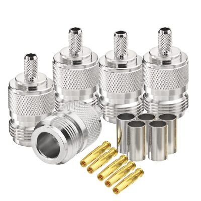 N Female Crimp Rf Connector 50 Ohm For Rg58 Rg142 Lmr195 Cable 5pack