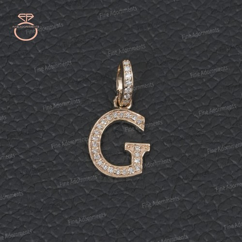 Colgante inicial G de oro amarillo sólido de 14 k pavé diamante letra G dije joyería fina - Imagen 7 de 10