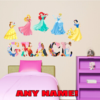 Personalisierter Name Prinzessin Thema Wandkunst Aufkleber Wandbild Aufkleber Mädchen Zimmer Dekor
