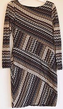 EVAN PICONE long sleeves Black Gold Brown chervon Jersey sheath sweater dress 4P